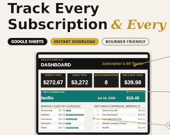 Subscription Tracker Google Sheets | Monthly Bill Planner (2026 Ready)