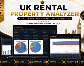 UK Property Investment Excel Dashboard, Buy to Let Calculator, ROI Analysis Digital Download