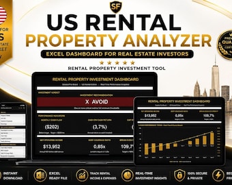 Rental Property ROI Calculator Excel | Cash Flow & Investment Analysis Spreadsheet for Real Estate