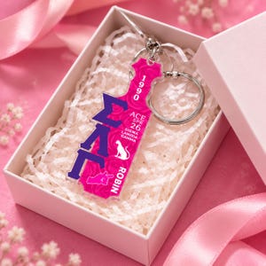 Personalized Sigma Lambda Gamma Paddle Keychain, Custom Name SLG Keychain, Pink Panther Sorority Keyring, 1990 SLG Accessories