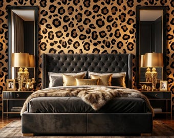 Leopard Print Wallpaper: Seamless Golden Cocoa Safari Animal Pattern Peel & Stick, Traditional