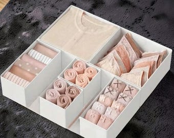 Fabric Drawer Organiser Boxes for Clothes Underwear Socks Bras Foldable Wardrobe Storage Set Multiple Sizes Available