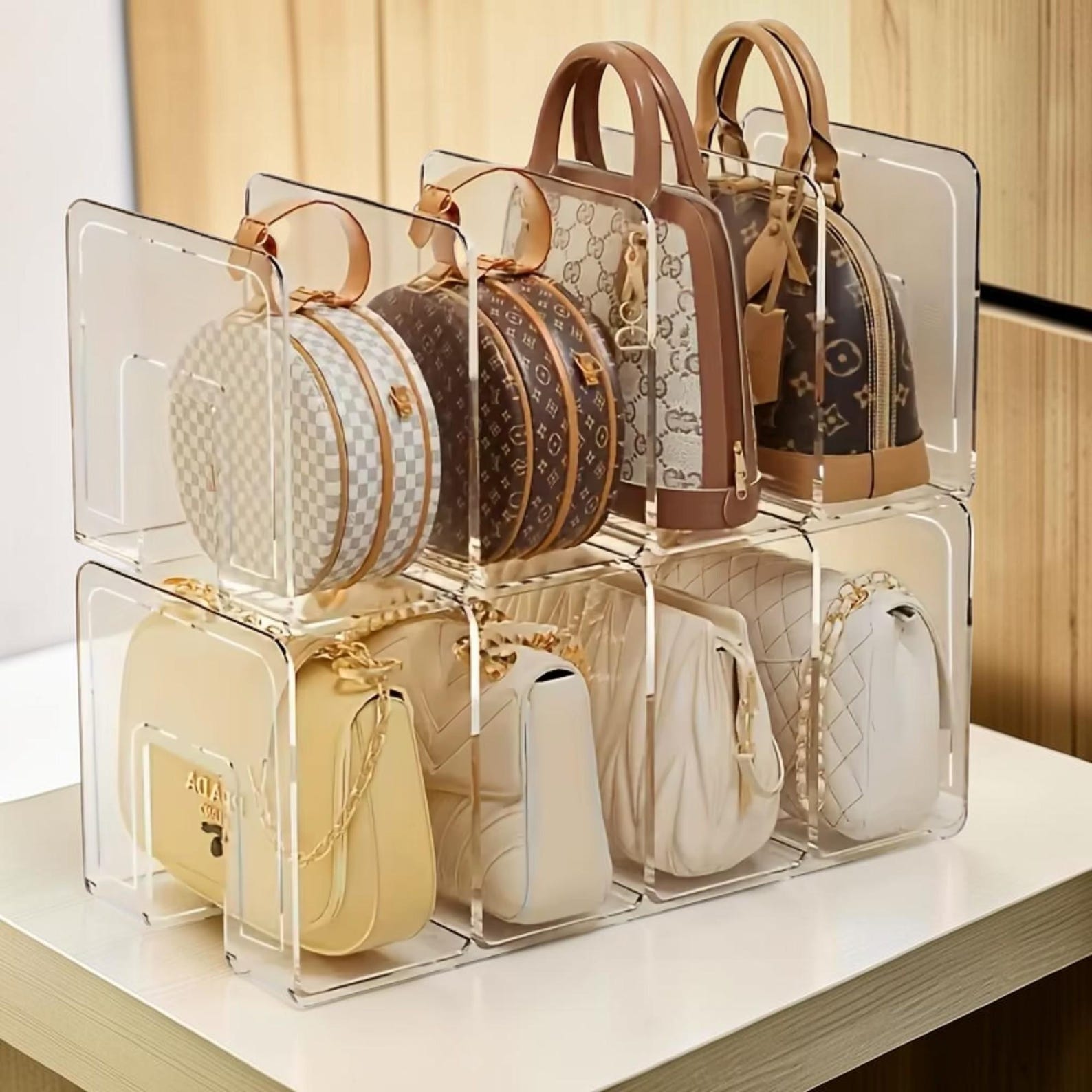 Clear Acrylic Handbag Organiser for Closet Shelf Purse Storage Divider