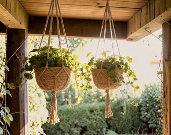 Jute-Makramee-Pflanzenaufhänger für den Innenbereich im Außenbereich Boho-Hängetopf für Topfpflanzen, mehrere Größen
