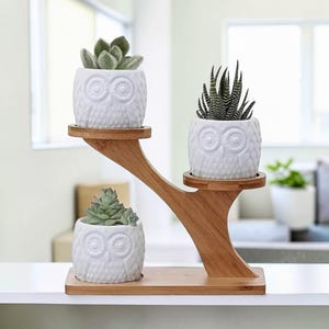 Soporte de bambú de 3 niveles para plantas, ideal para escritorio, macetas de interior, exhibidor para suculentas y plantas, organizador de estantes para el hogar y la oficina.