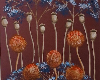 Pintura acrílica original Campo salvaje en flor Arte mural otoñal