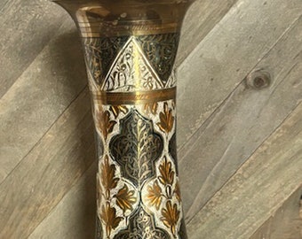 Brass Vase from India with Intricate Etching 14" Tall