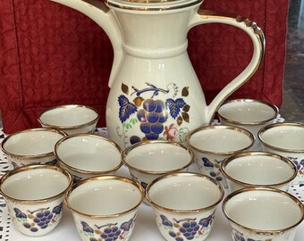 Vintage Ceramic Arabic Or Turkish Coffee Set With  12 Matching Cups