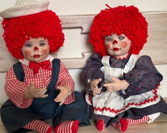 Raggedy Ann and Andy Porcelain Dolls 1980's