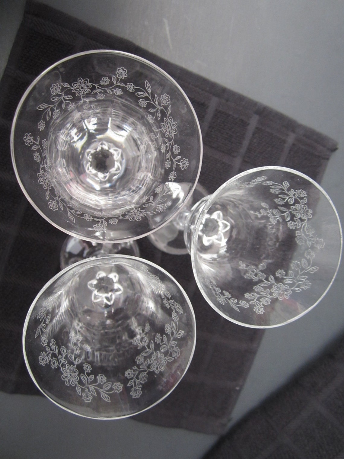 Lenox Crystal Garden Etched Wine Glasses c1970 Etsy