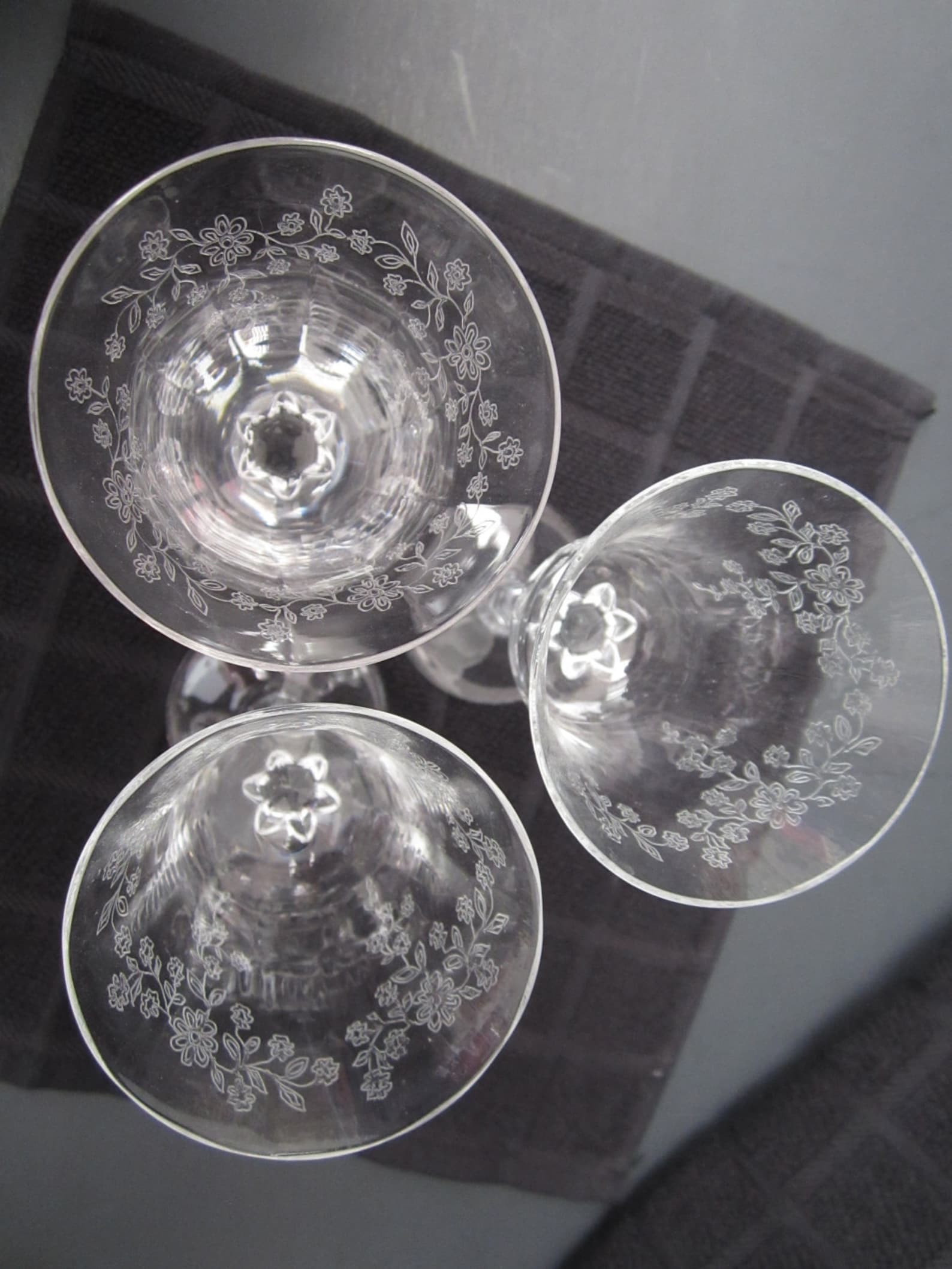 Lenox Crystal Garden Etched Wine Glasses c1970 Etsy