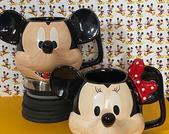 Jerry Leigh Mini Disney Mickey  and Minnie Mouse Head Espresso Mug, Limited Edition Hand Sculpted Collectors Cup