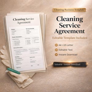 Cleaning Service Agreement Template, Editable Canva Housekeeper Contract, Cleaning Business Form, Residential Cleaning Contract