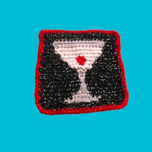 Martini Cocktail Graphic Potholder/Trivet/Retro Kitsch Bar Decor; Black With Red/White