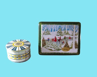 Collectible Tins: Spokandy, Washington Xmas Candy Tin or Raised Metal Art Deco Round Tin/Choice