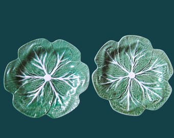 Large Green Cabbage Leaf Majolica Charger/Dinner/Serving Plate or Small Dessert Bowl; Bordallo Pinheiro/Portugal