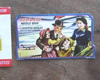 Lotta Cola Advertising Sewing Needles + Reliance Needle Book w/ Midcentury Plane/Family; U.S. Shipping Included