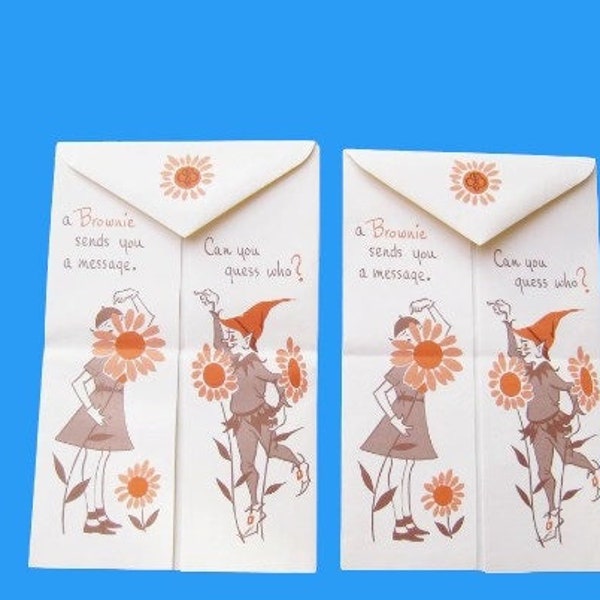 Set of 4 Brownie Scout Notecards; 1960s Scout Fold-n-Mail Snail Mail Stationery