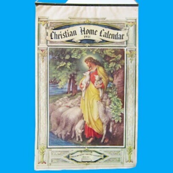 Christian Home Wall Calendar From 1951; Biblical Color Lithographs; Large/16"