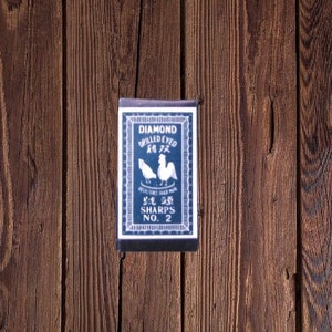 Lot of 5 Diamond Sharps #2 Sewing Needles, Drilled-Eyed; Hen Graphic Dark Blue Packets; Sewing Circle Favors/Vintage Goody Bag