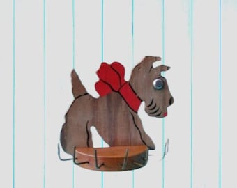 Wooden Scottie Dog Tie or Key Hanger; Midcentury Kitsch; Figural Hanger