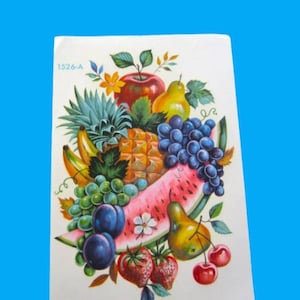 Sticker fruits Meyercord n° 1526-une grande image style corne d&#39;abondance de prunes, pommes, cerises, raisins + décoration vintage ferme/chalet pour cuisine/salle à manger