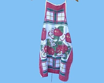 Apple Print Apron; '70s Vintage Full Pinafore Tie-back Apron; Easy Care Cotton-Poly Blend