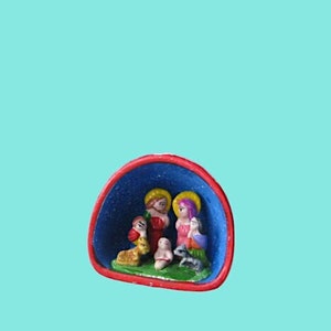 Nativity in a Teacup; Handpainted Mexican Manger/Natividad; Folkloric Mini  Latin/Mission Style Nativity/Retablo/Diorama