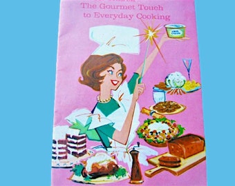 Glam Housewife-Cover Sour Cream The Gourmet Touch Midcentury Cook Booklet; Retro Cook/Shower Gift; Pink Cover