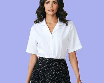 Seidige weiße Bluse; 1X/Größe 14-15 80er Jahre Button-Up von Ann Chabrol; Kleine Fehler