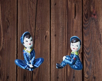 Boy Scout Figurine by Enesco/Japan; Small Midcentury Vintage Blue Uniform Scout Statue; Choose Either/Both