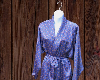 Foulard Print Robe/Dressing Gown; Vintage 1980s-'90s Lingerie Cacique Size 10-14; Silky Kimono Style Weekend Robe