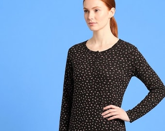 Tiny Posy Print Sleepshirt; Black with Dark Pink; Size 6-7/Medium; 100% Cotton