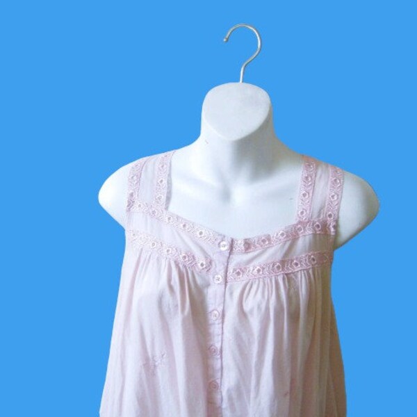 Light Pink Cotton Nighgown with Cut-Out Style Trim & Ruffle; Size XL Adonna Sleeveless Babydoll Nightie