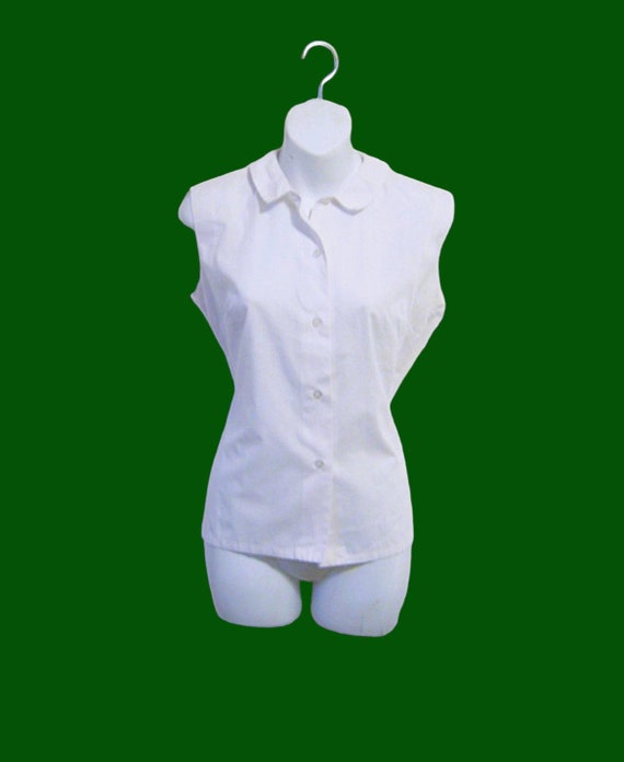 Midcentury Style White Sleeveless Cotton Button-U… - image 2