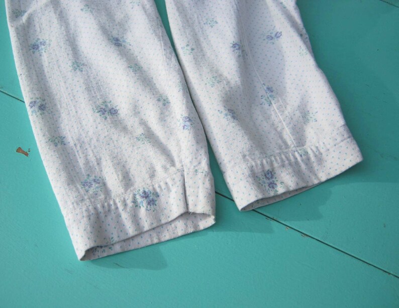 Blue Posy Printed Flannel Nightgown; Petite 14Large; Peter Pan Collar; Calf-Ankle Length; ComfyWorn