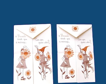 Set of 4 Brownie Scout Notecards; 1960s Fold-n-Mail Stationery