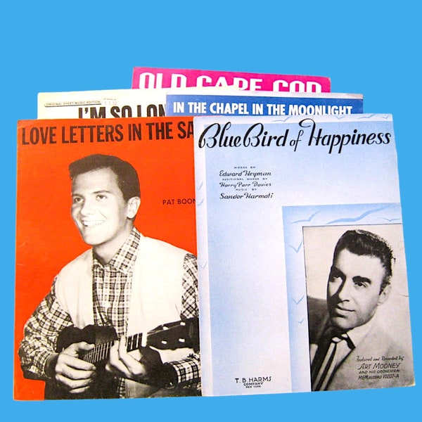 Vintage Sheet Music; Choose Hank Williams, Patti Page, Pat Boone, Kitty Kalen; I'm So Lonesome; Love Letters In The Sand; Color Covers