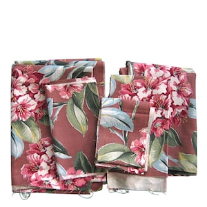 5 Hibiskus Print Rindentuch Reste: 2+ Yards Braun/Grün/Pink Polstergewicht Hawaiian Blumen Stoff