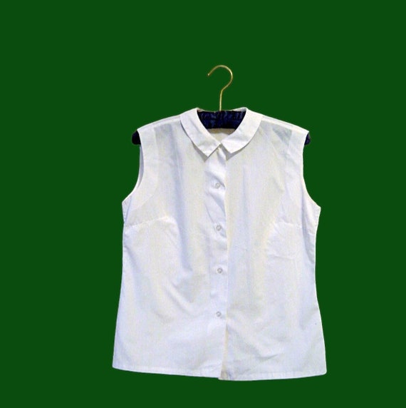 Midcentury Style White Sleeveless Cotton Button-U… - image 8