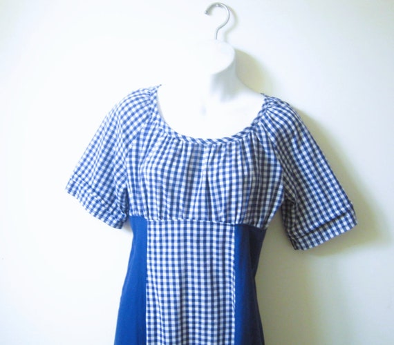 Dark Blue Checked '70s Maxi Dress; Size 5/Small E… - image 2