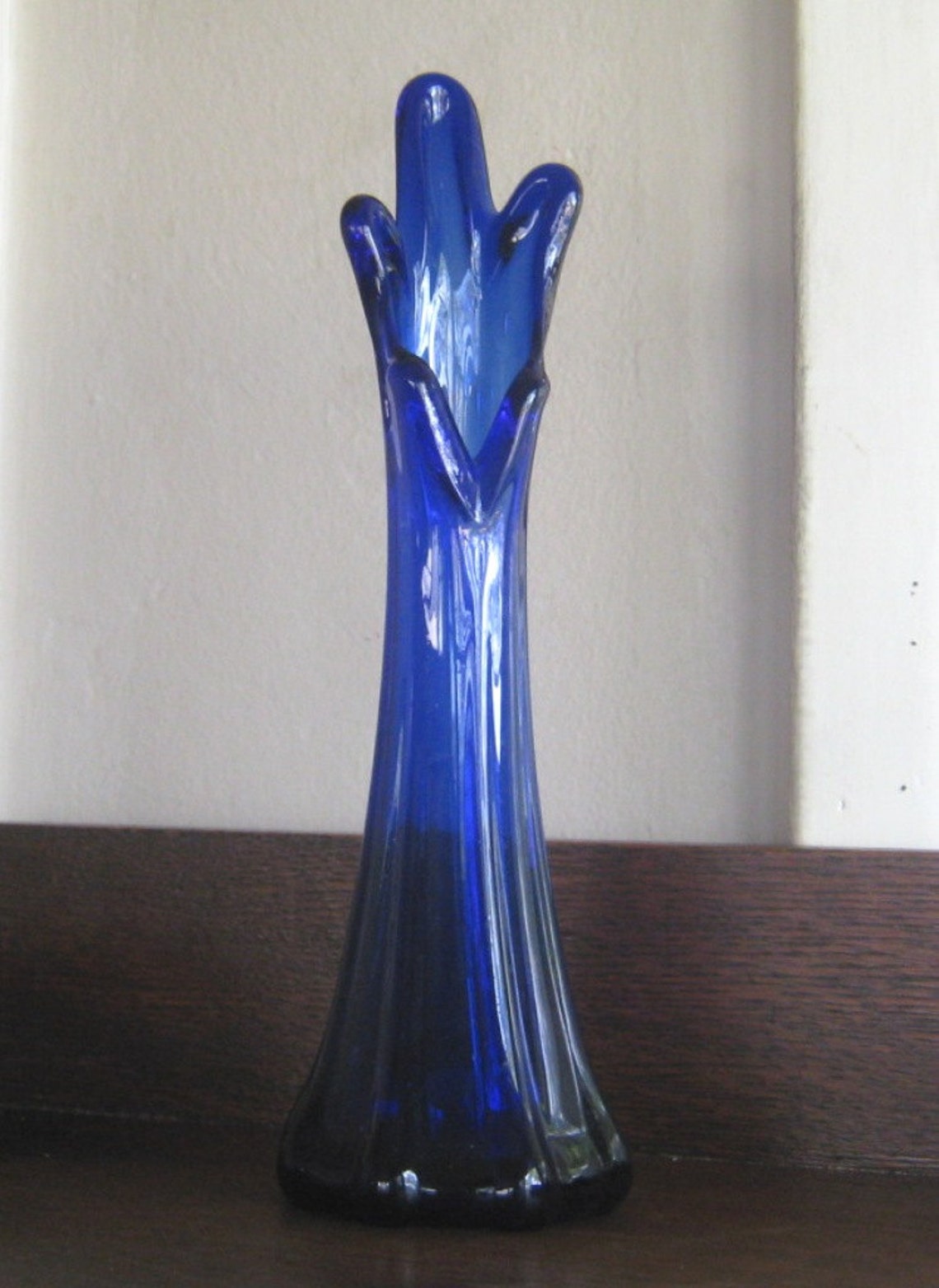 Vintage Viking Art Glass Vase / Cobalt Blue Swung Art Glass Etsy