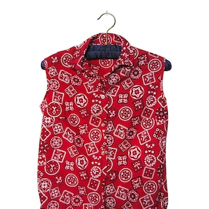 Red Sleeveless Bandana Top; &#39;60s Vintage Cotton Size 2-3/XS; Flaws