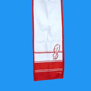 J. Dormont Scarf in Lipstick Red & White; 52" Long Vintage Satin Designer Scarf; Giftworthy