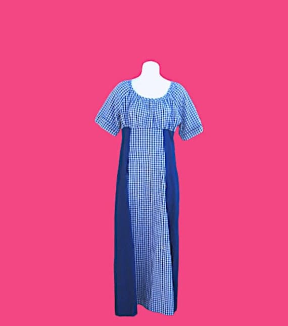 Dark Blue Checked '70s Maxi Dress; Size 5/Small E… - image 4