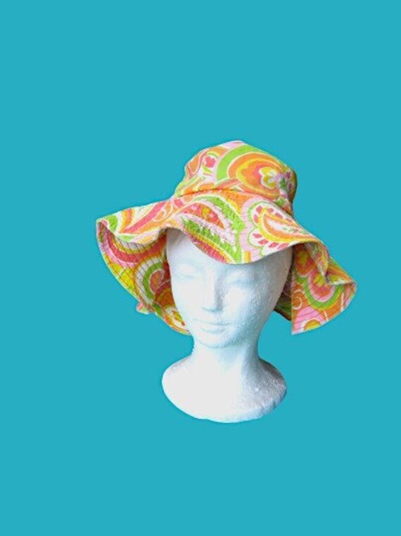 Floppy '60s Vintage Sun Hat; Colorful Psychedelic 