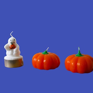 3 Halloween Candles:  Cute Mini Pumpkin & Ghost Candles