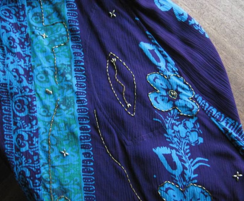 Bead-Embellished GreenTurquoisePurple Batik Print Open Tunic; Women/'s Large BohemianFestivalEvent Wrap