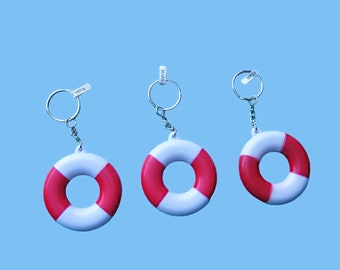 Lot of 3 Life Preserver-Shaped Key Rings; Figual Hard Plastic; Great Gift Add-Ons/Goody Bag Merch/Stocking Stuffers