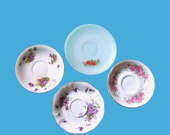 Antique Floral Saucer; Choose Victorian Violets, PurpleViolets, Paragon Flower Festival or Milk Glass with Roses; Mismatched/Orphans